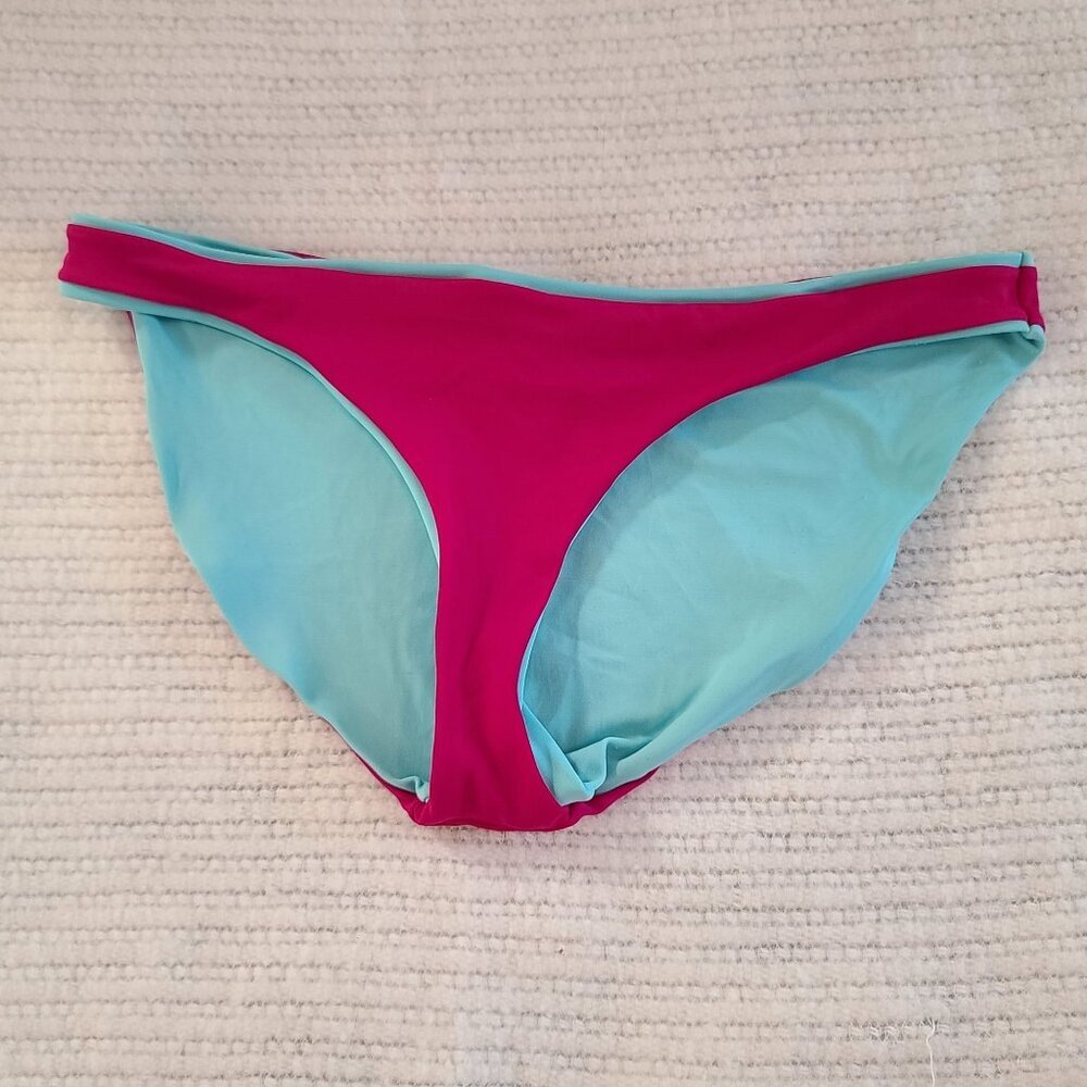 PilyQ Barcelona Women's Reversible Teeny Bikini Bottoms Large Aqua‎ & Pink